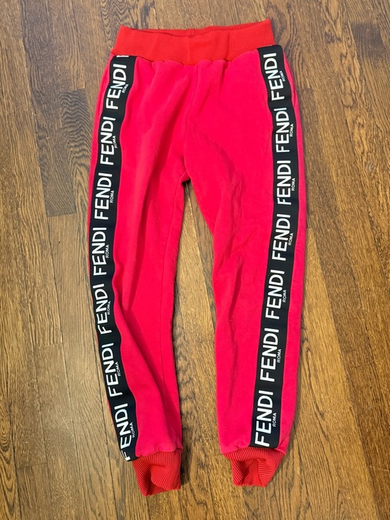 🌹Fendi Red Jogger Pants with Black Logo Tape, Size IT 42 or US 6 - Picture 5 of 12